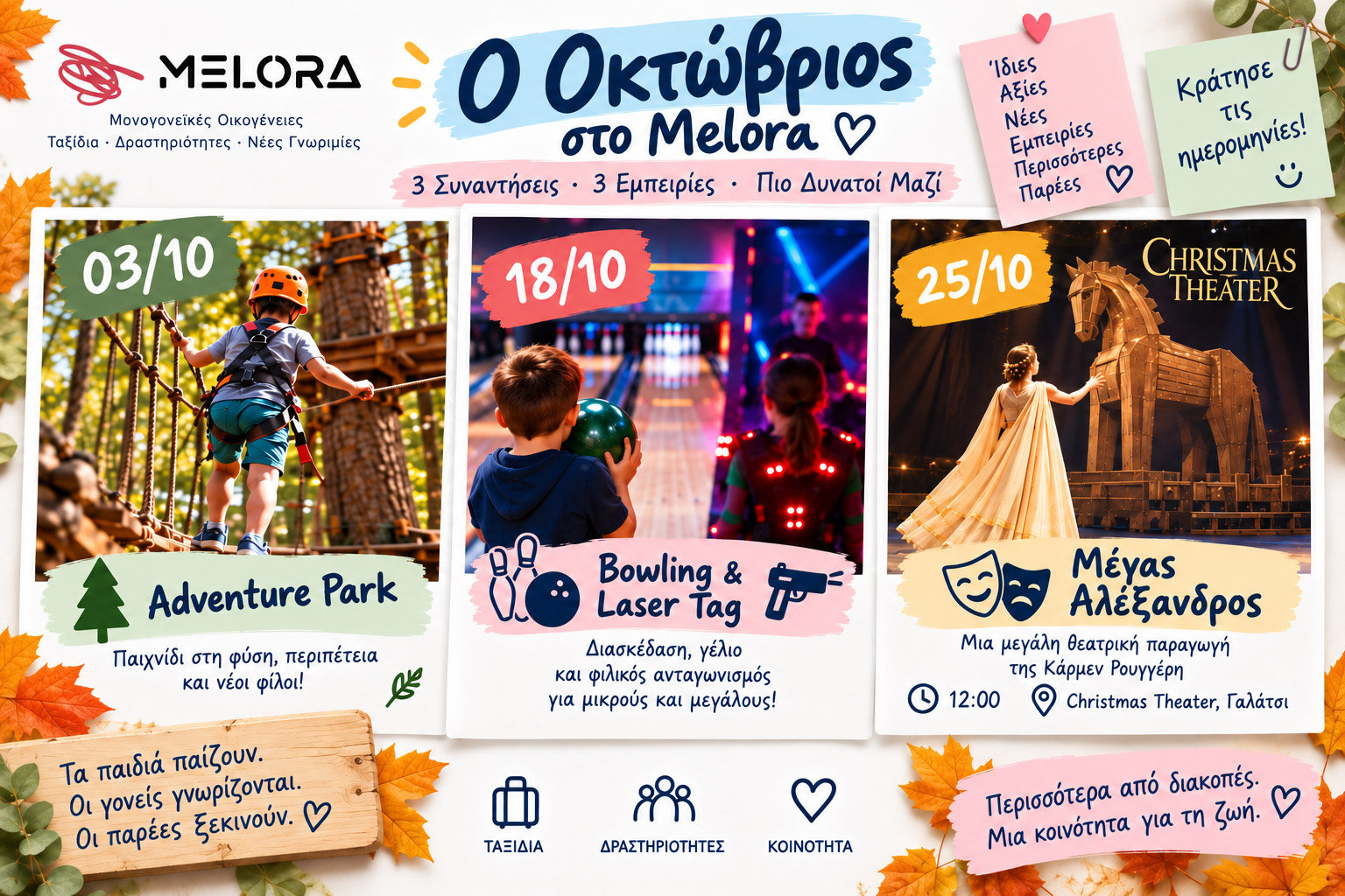 Ο Οκτώβριος στο Melora: 3 Κυριακές, 3 νέες εμπειρίες για γονείς και παιδιά