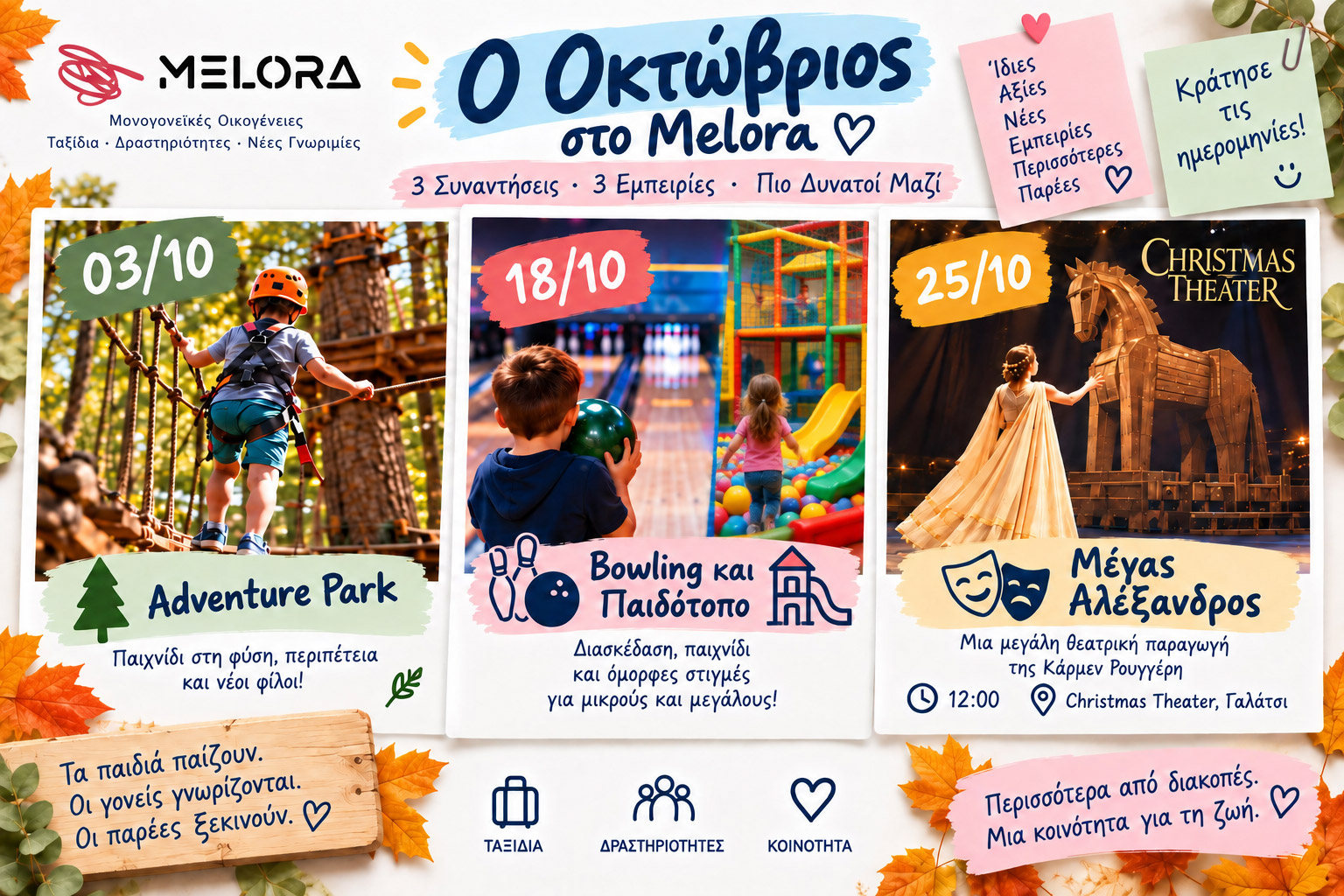 Ο Οκτώβριος στο Melora: 3 Κυριακές, 3 νέες εμπειρίες για γονείς και παιδιά
